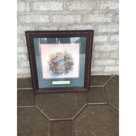 Glynda Turley “Love Builds the Strongest Nest” Framed Blue Eggs In Floral Nest - Picture 3 of 10